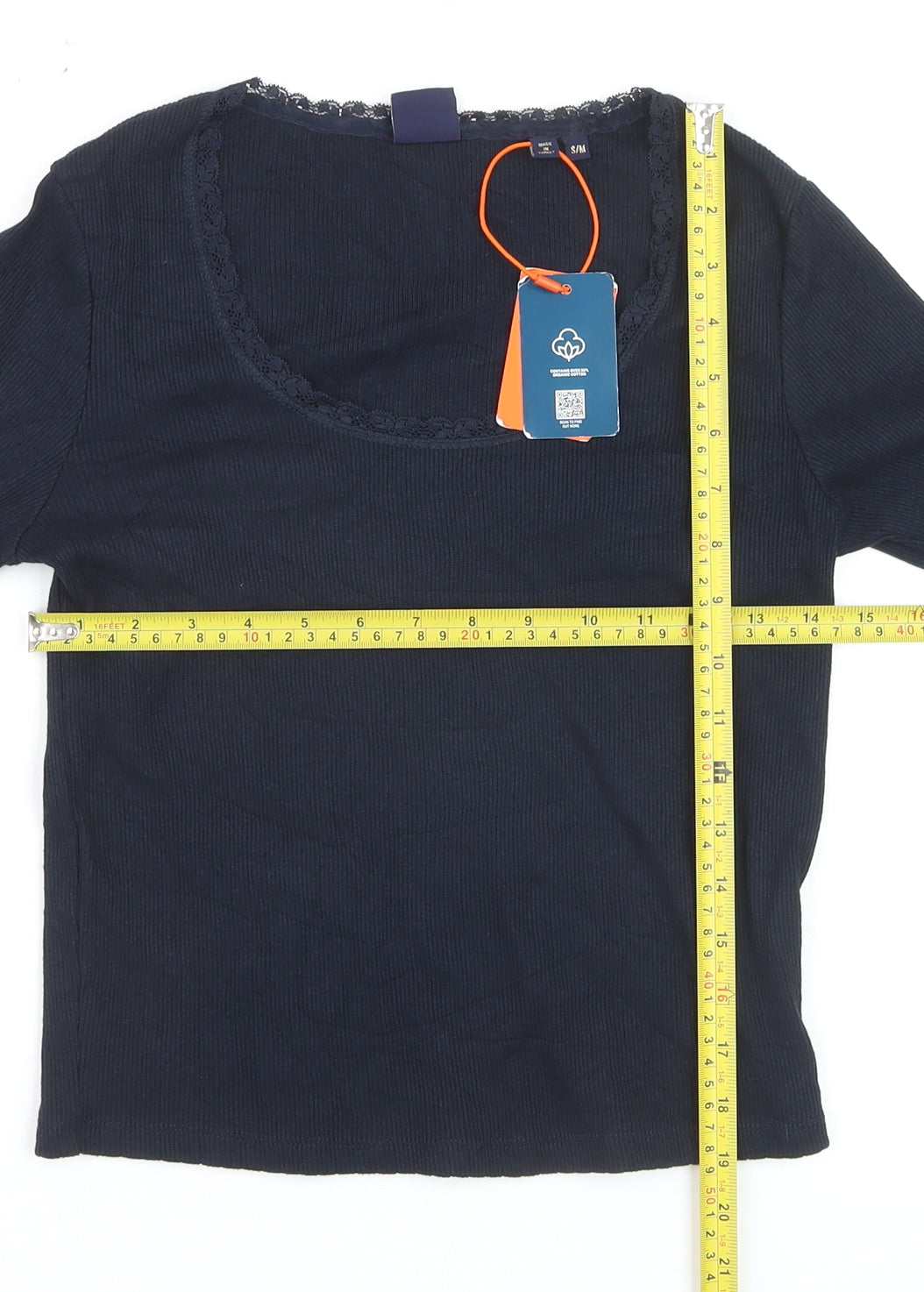 Superdry Women’s Blue Long Sleeve Cotton Blend Scoop Neck Top S