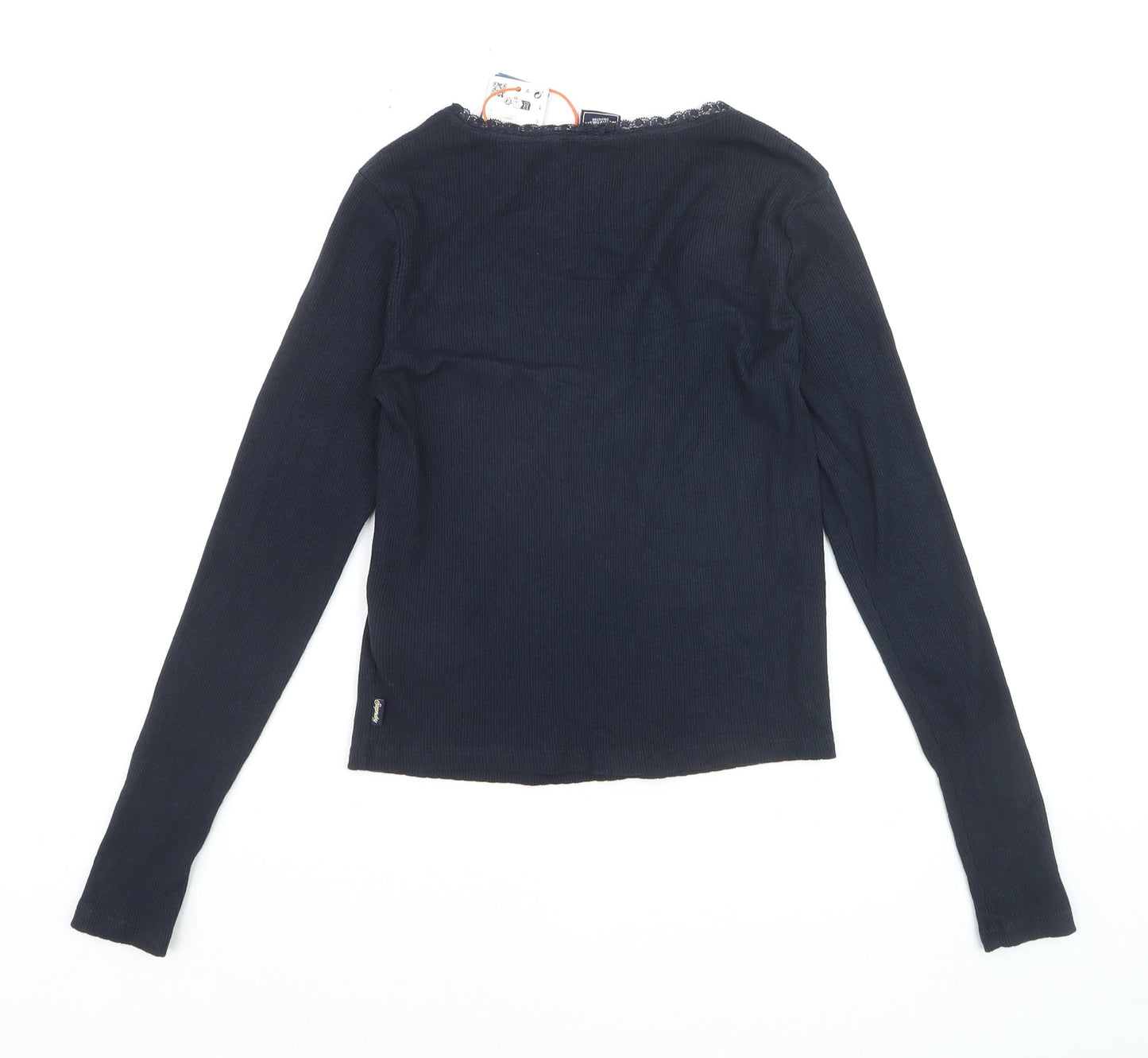 Superdry Women’s Blue Long Sleeve Cotton Blend Scoop Neck Top S