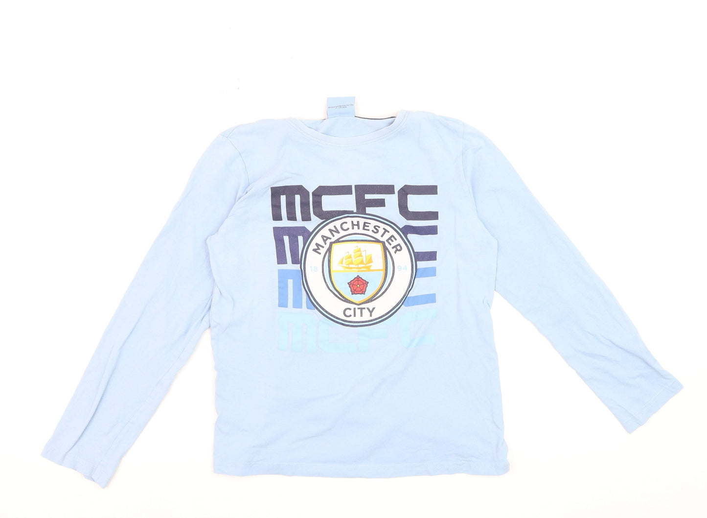 Manchester City Boys Blue Long Sleeve Pyjama Top 11-12 Years Football Sportswear