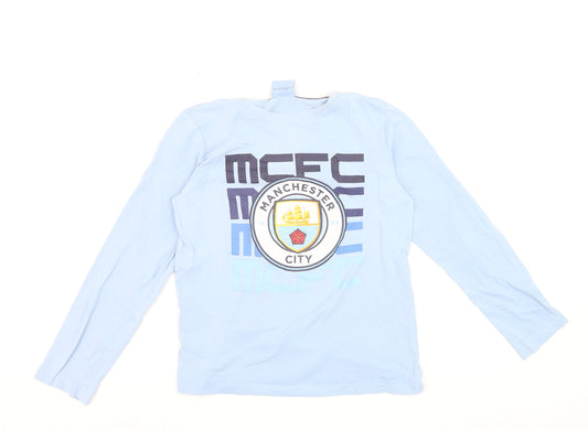 Manchester City Boys Blue Long Sleeve Pyjama Top 11-12 Years Football Sportswear