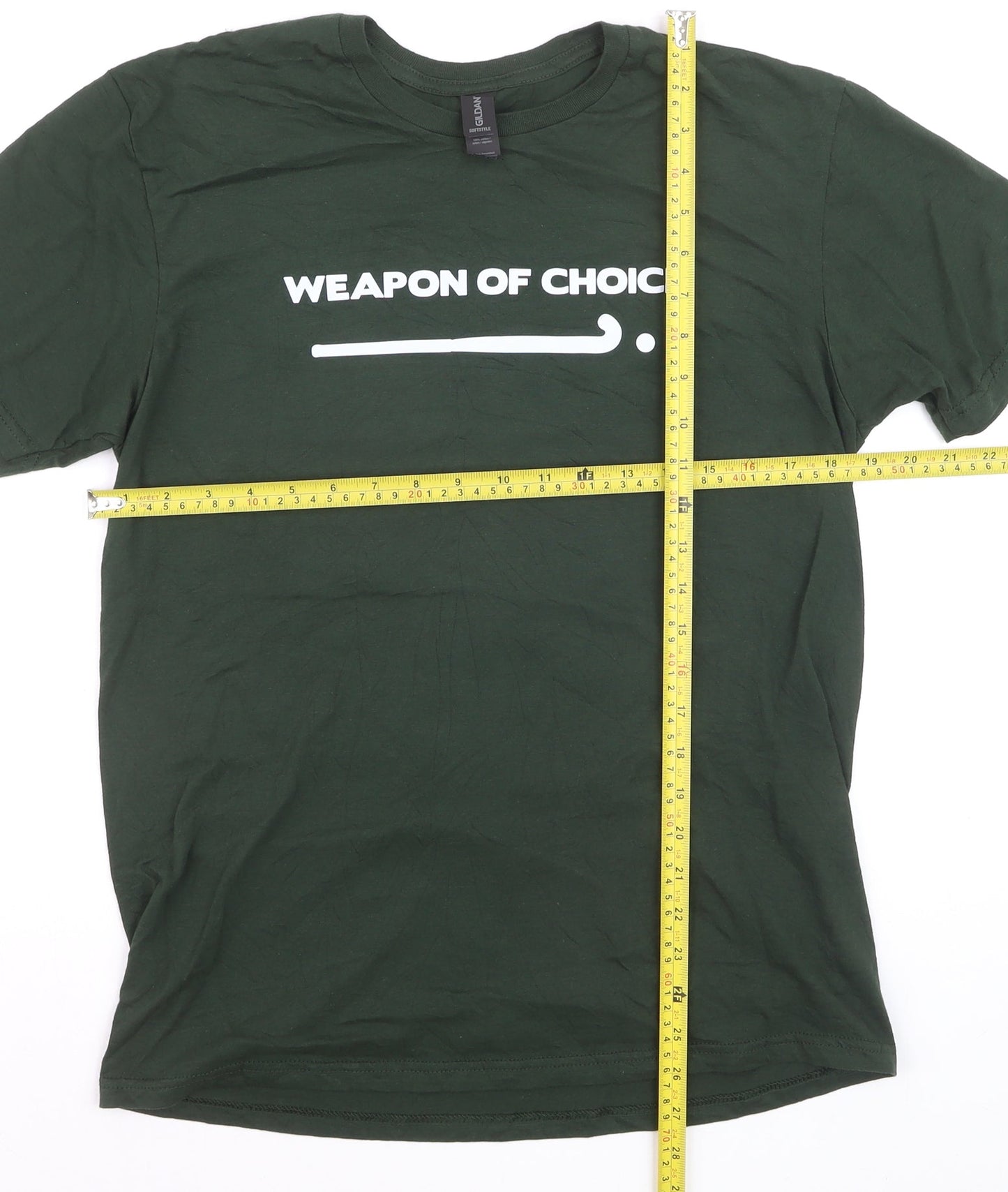 Gildan Softstyle Men's Green Graphic 'Weapon of Choice' T-Shirt Size M