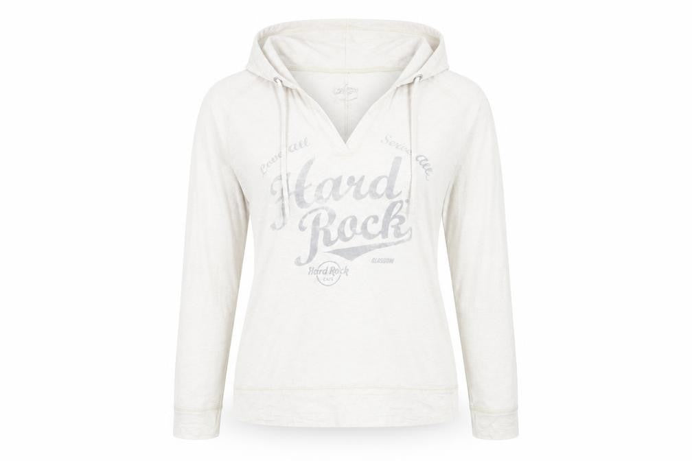 Hard Rock Cafe Womens Beige Pullover Hoodie Medium Cotton