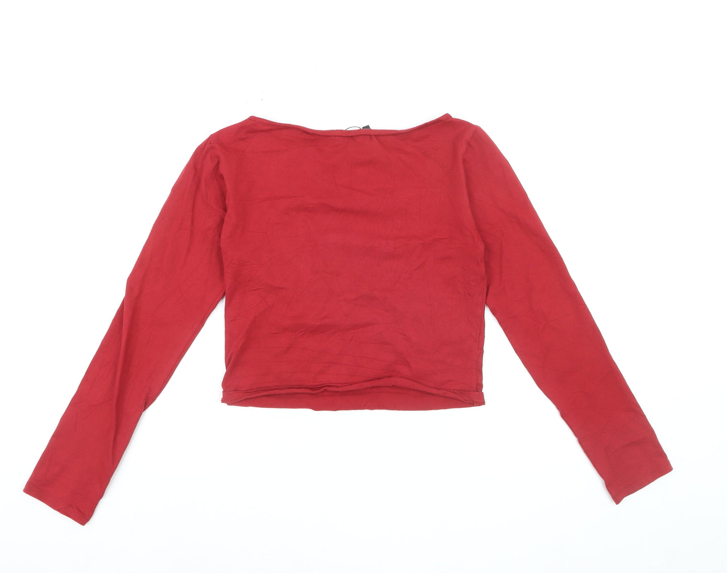 Motel Women's Red Cropped Long Sleeve Cherry T-Shirt Size M