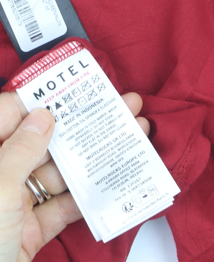 Motel Women's Red Cropped Long Sleeve Cherry T-Shirt Size M