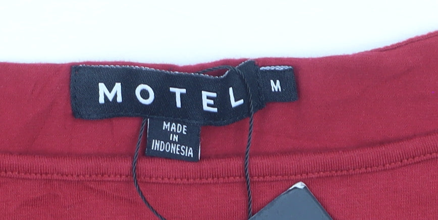 Motel Women's Red Cropped Long Sleeve Cherry T-Shirt Size M