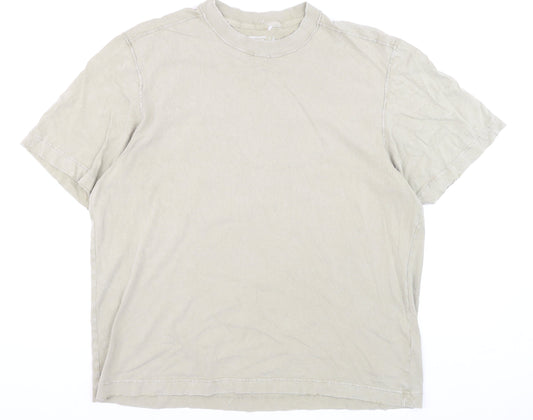 Abercrombie & Fitch Men's Beige Crew Neck Cotton T-Shirt Large