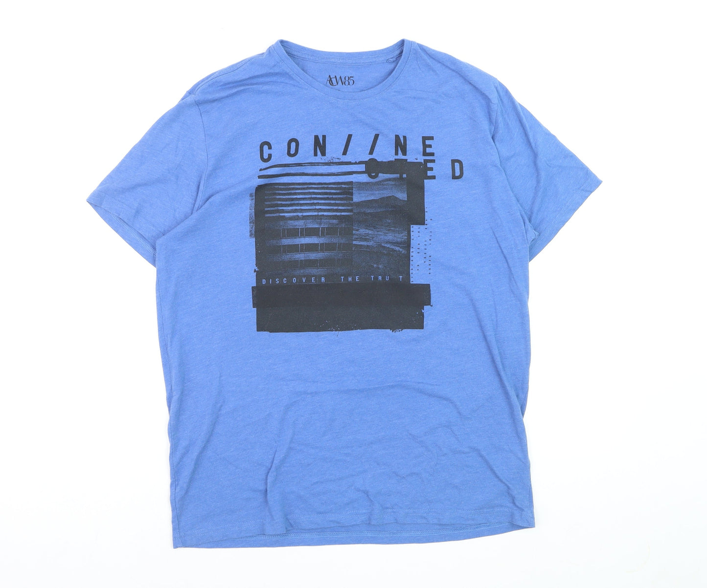 A&W85 Men's Blue Graphic Print Crew Neck T-Shirt Size L