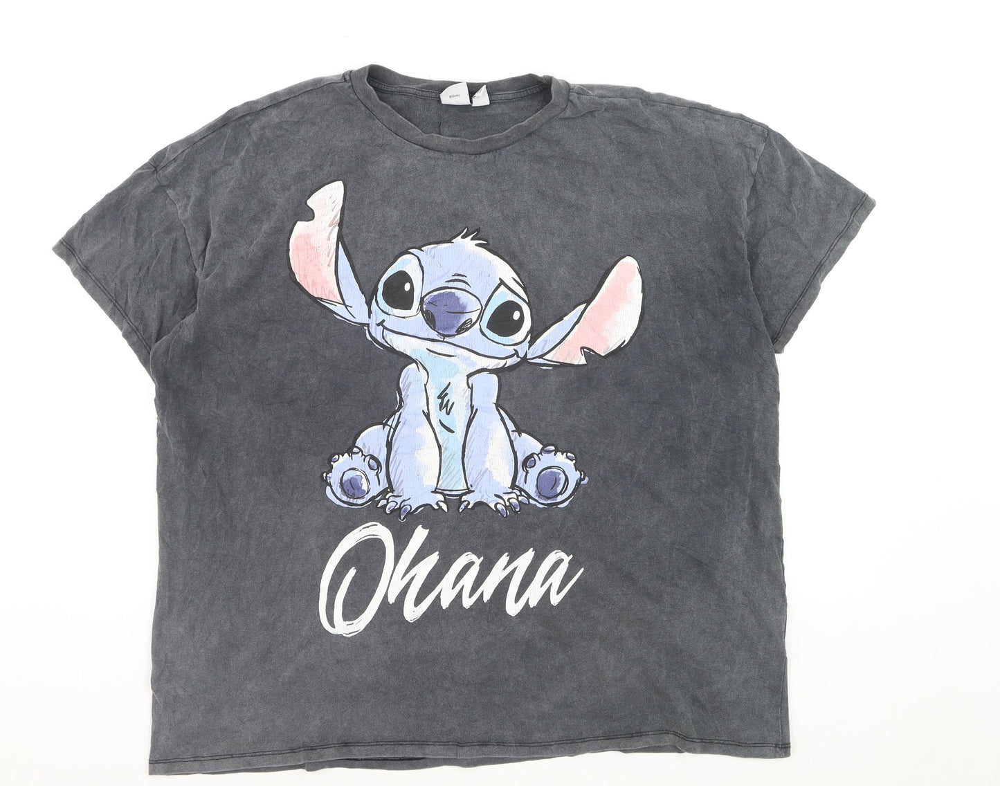 Disney Women’s Grey Ohana Stitch Graphic T-Shirt XL Cotton Casual