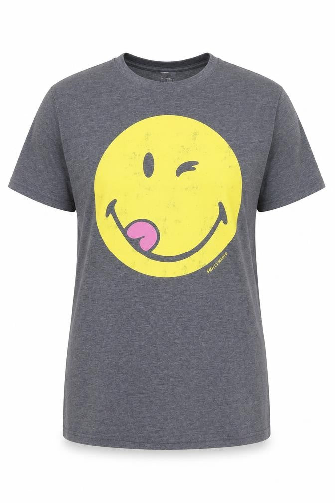 Smiley World Women's Grey L Basic Funny Graphic T-Shirt