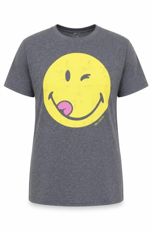 Smiley World Women's Grey L Basic Funny Graphic T-Shirt