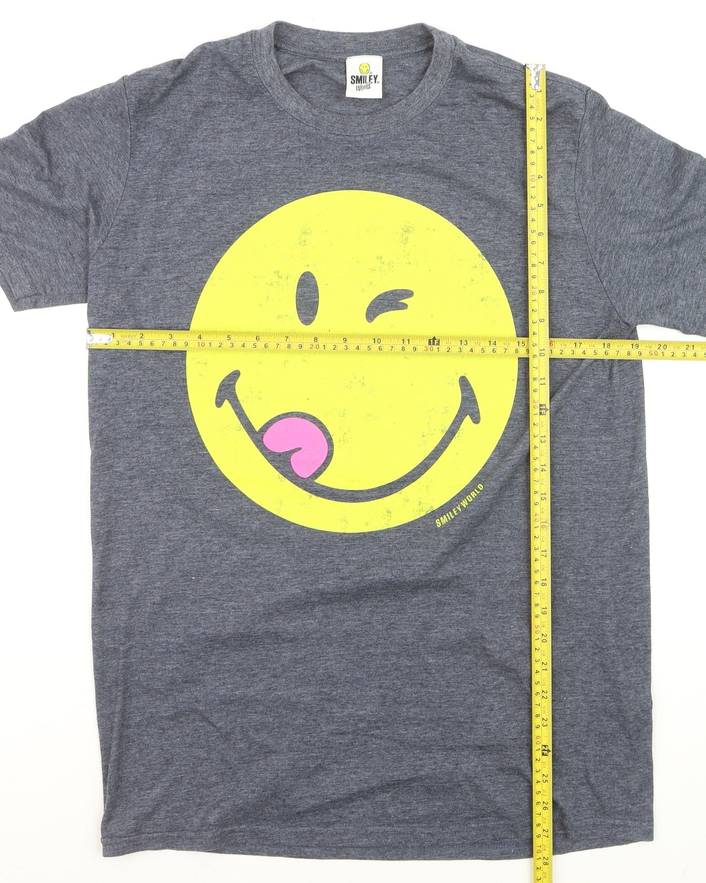 Smiley World Women's Grey L Basic Funny Graphic T-Shirt