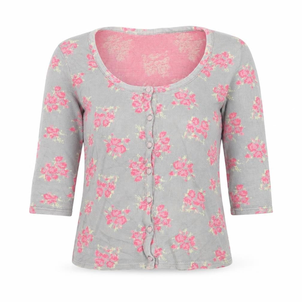 Topshop Women's Grey Floral Button-Up Crop Top Size 10