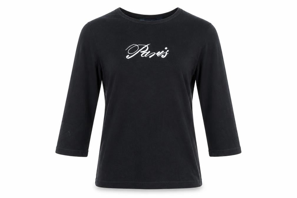 Artscapes Womens Black Paris Embroidered Cotton T-Shirt M