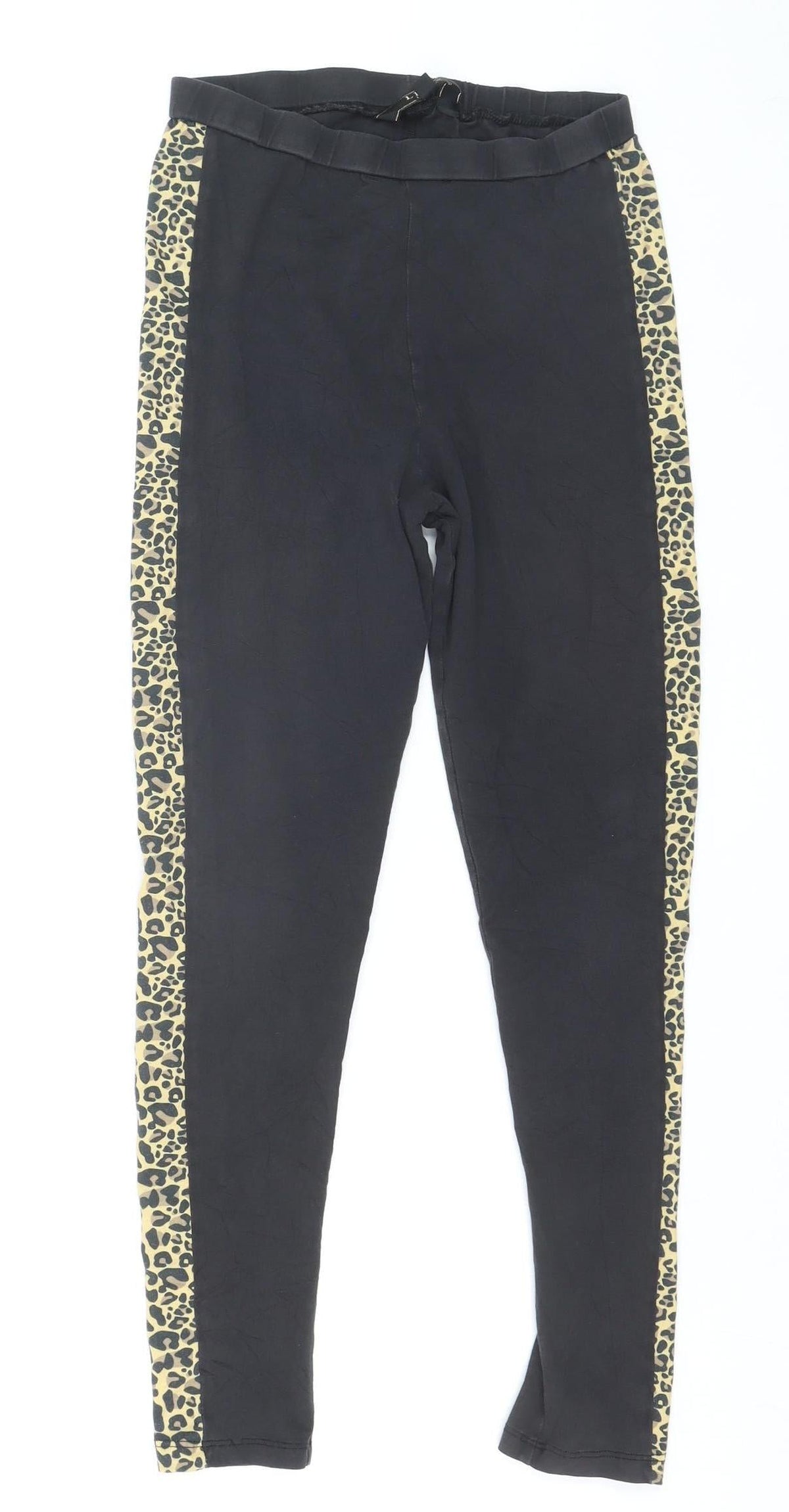 Lipsy Women’s Black Leopard Side Stripe Stretch Leggings Size 8