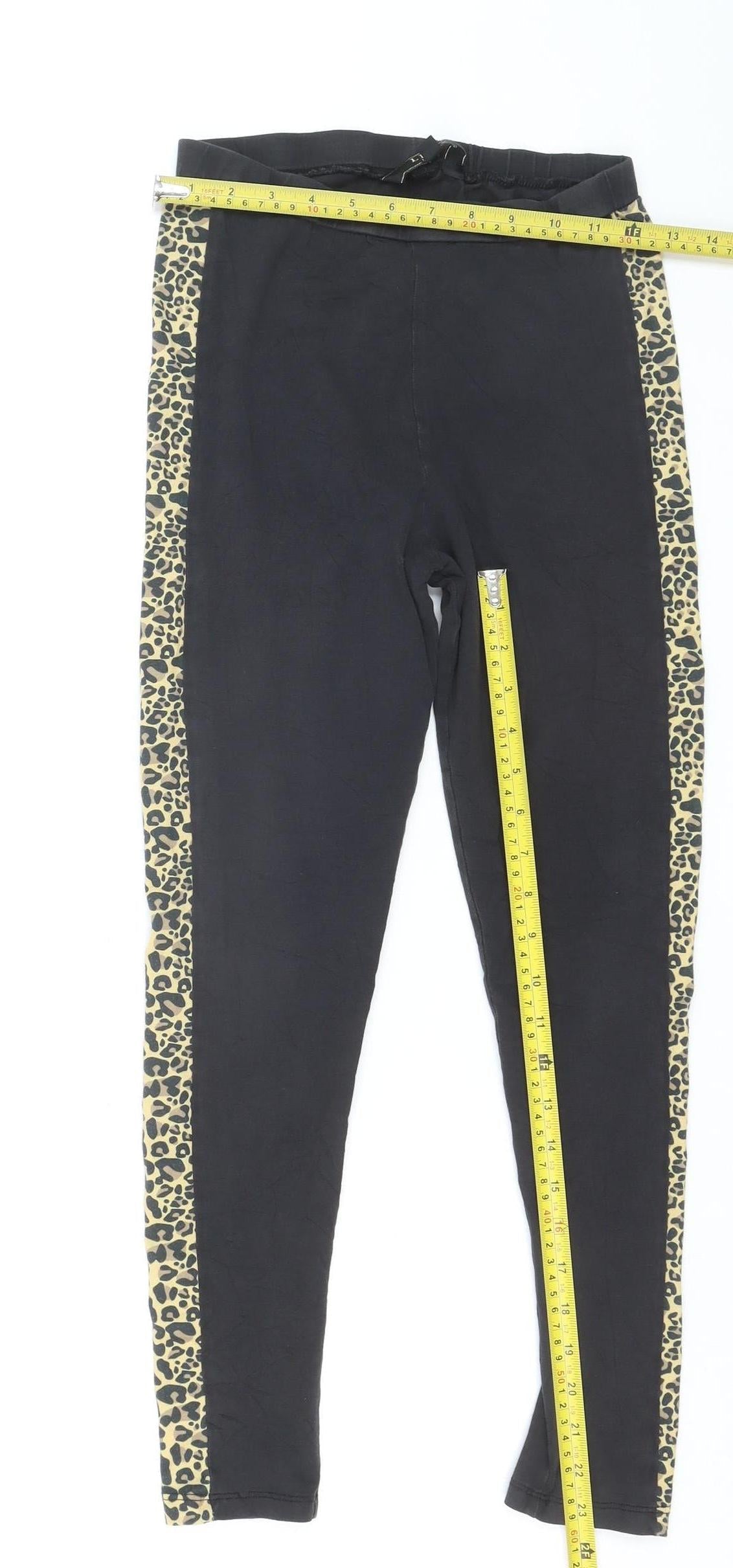 Lipsy Women’s Black Leopard Side Stripe Stretch Leggings Size 8