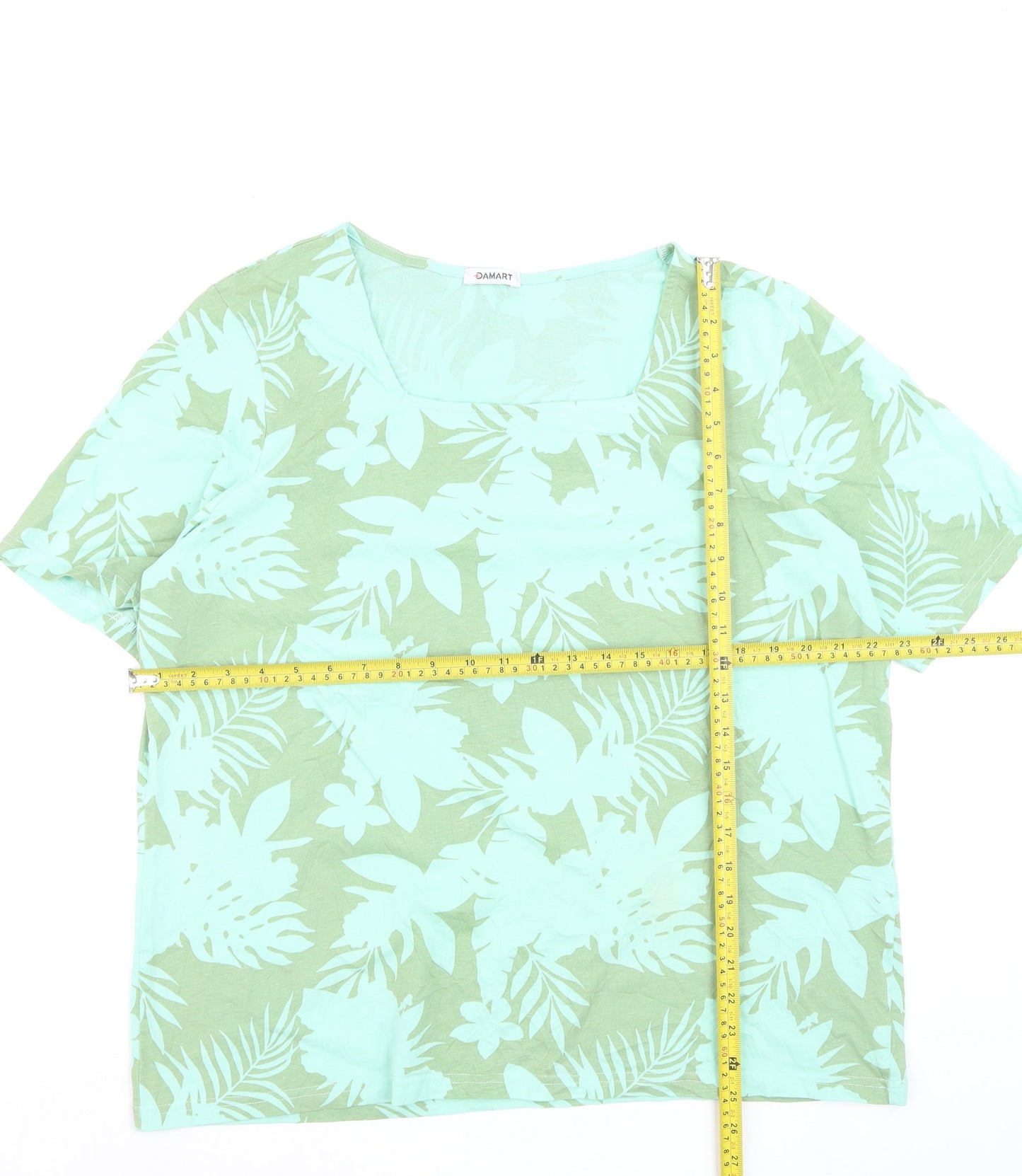 Damart Women's Green Floral Tropical Short Sleeve Cotton T-Shirt Size 18/20