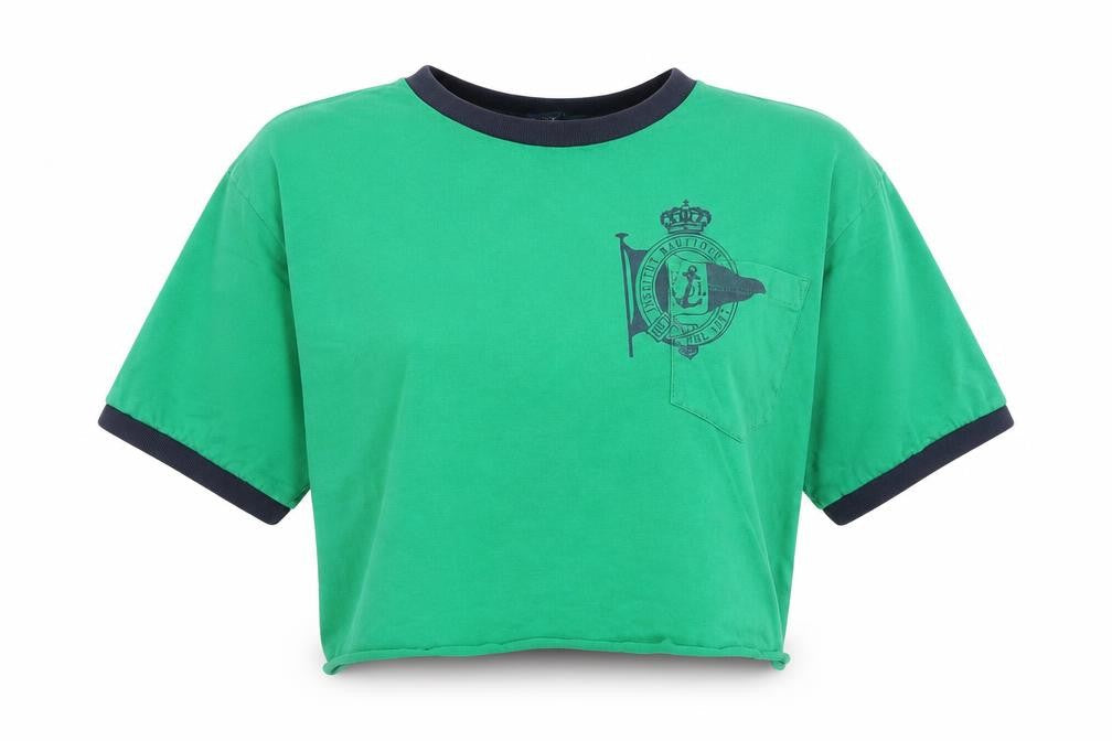 Ralph Lauren Womens Green Cropped T-Shirt XL Nautical Logo Top