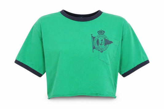 Ralph Lauren Womens Green Cropped T-Shirt XL Nautical Logo Top