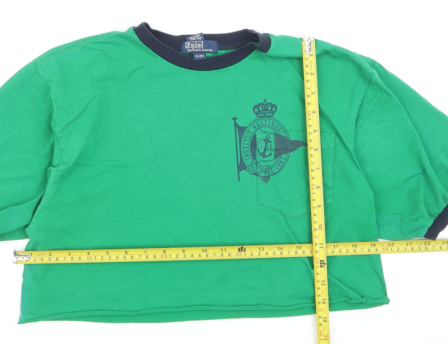 Ralph Lauren Womens Green Cropped T-Shirt XL Nautical Logo Top