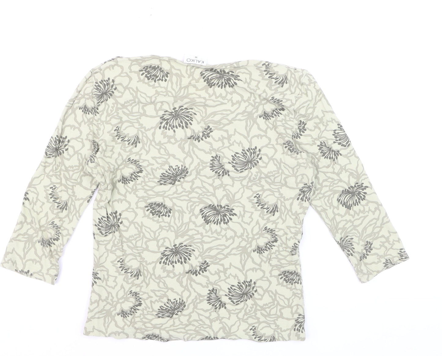 Kaliko Women’s Beige Floral V-Neck 3/4 Sleeve Stretch Tunic Blouse Size 10