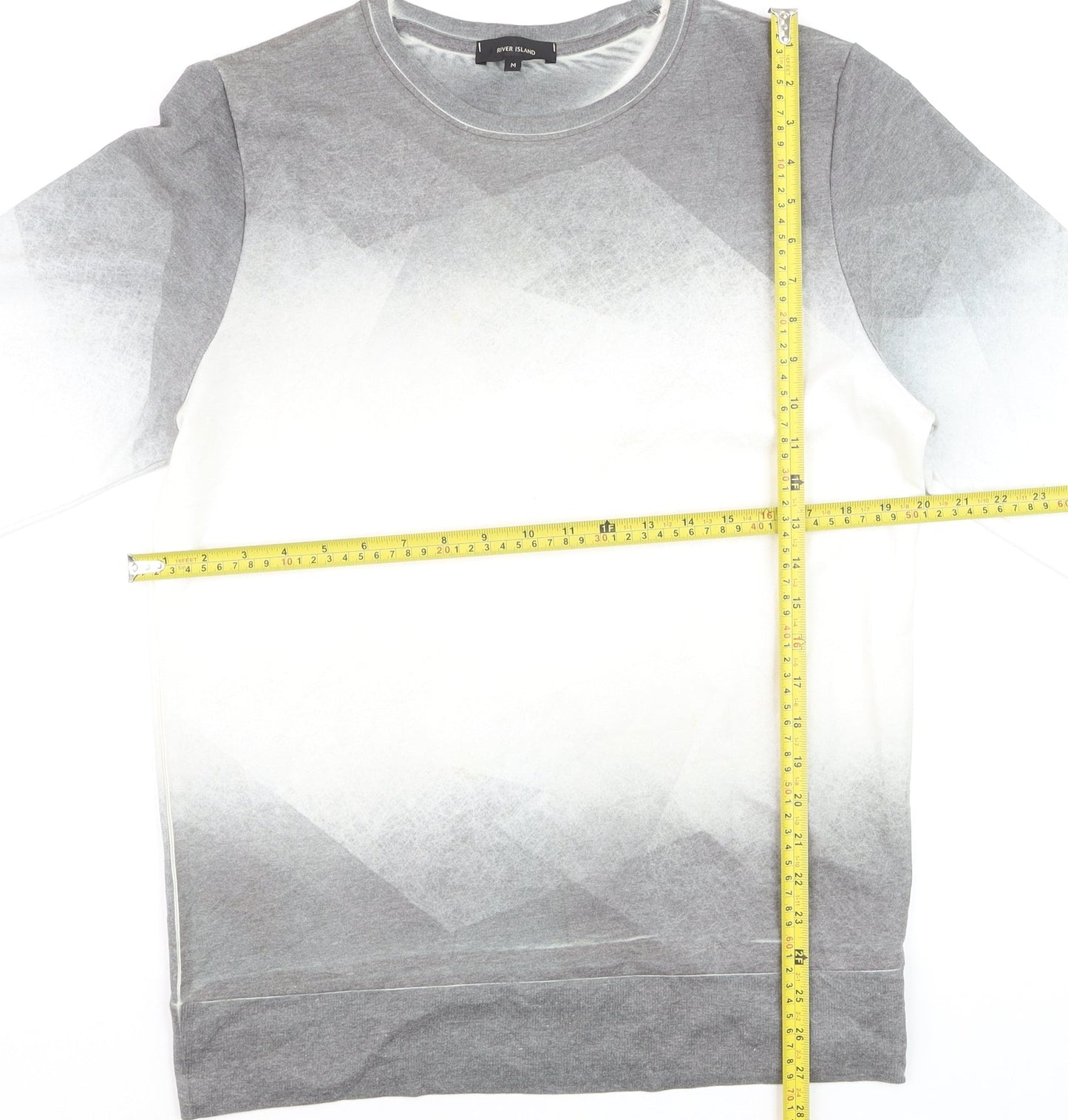 River Island Men's Grey Ombre Geometric Pullover Sweatshirt M