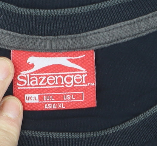 Slazenger Men's Black Crew Neck Cotton T-Shirt Size L