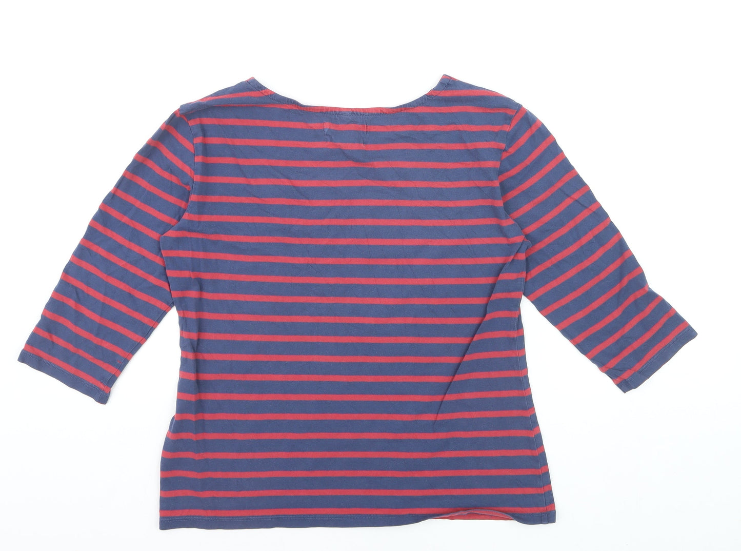 Seasalt Women Blue Red Striped 3/4 Sleeve Organic Cotton Top Size 12