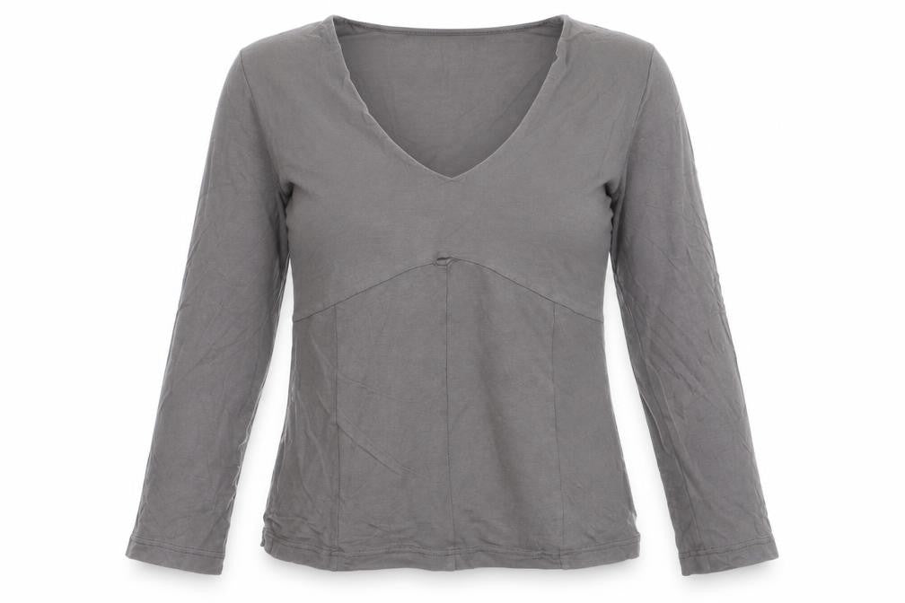 un deux trois Women’s Brown V-Neck 3/4 Sleeve Cotton T-Shirt Size 6