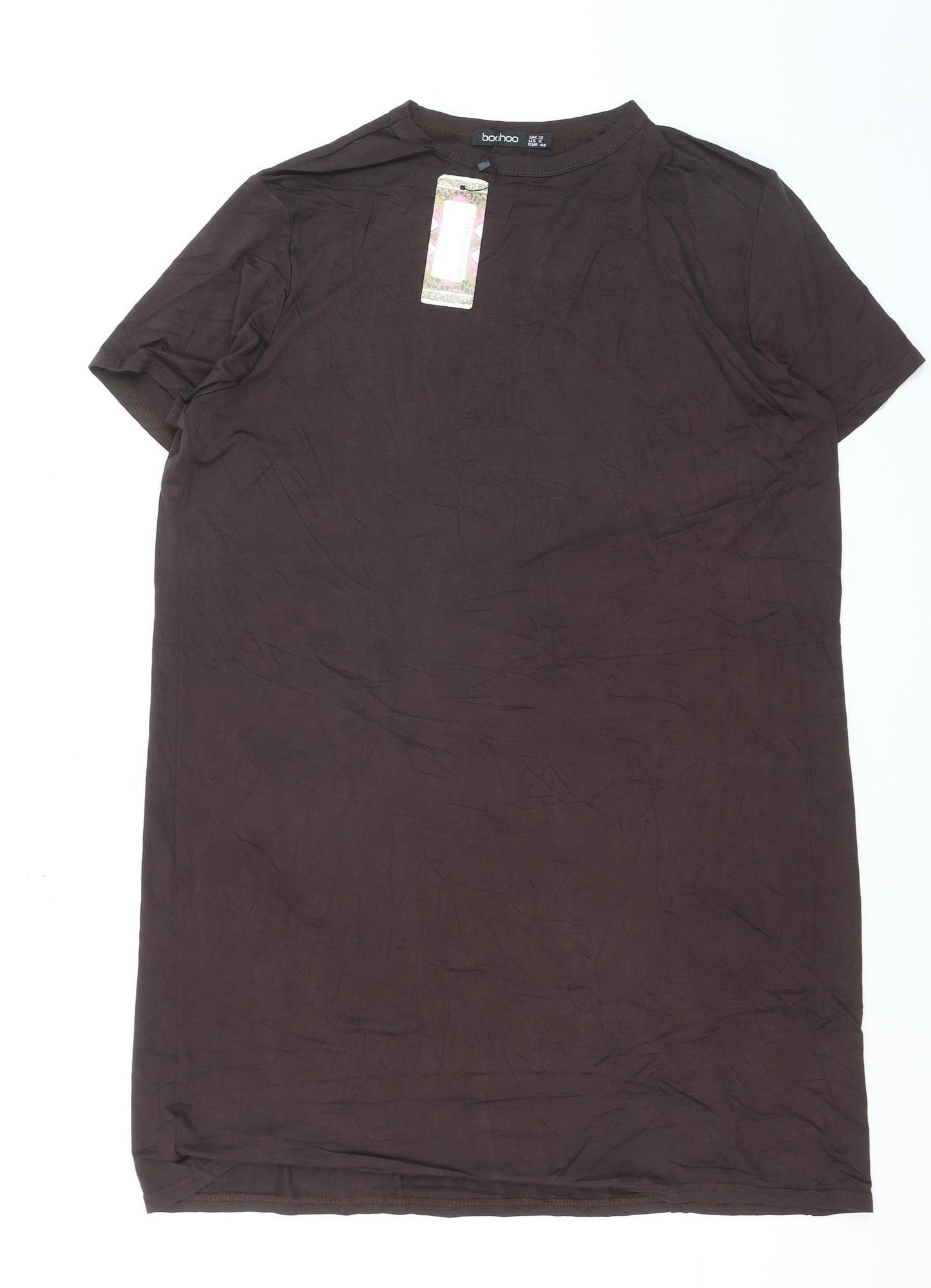 Boohoo Women’s Brown Short Sleeve Basic Stretch T-Shirt UK 12