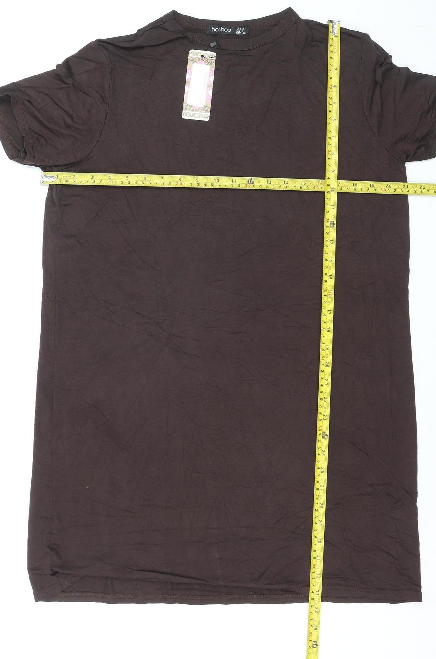 Boohoo Women’s Brown Short Sleeve Basic Stretch T-Shirt UK 12