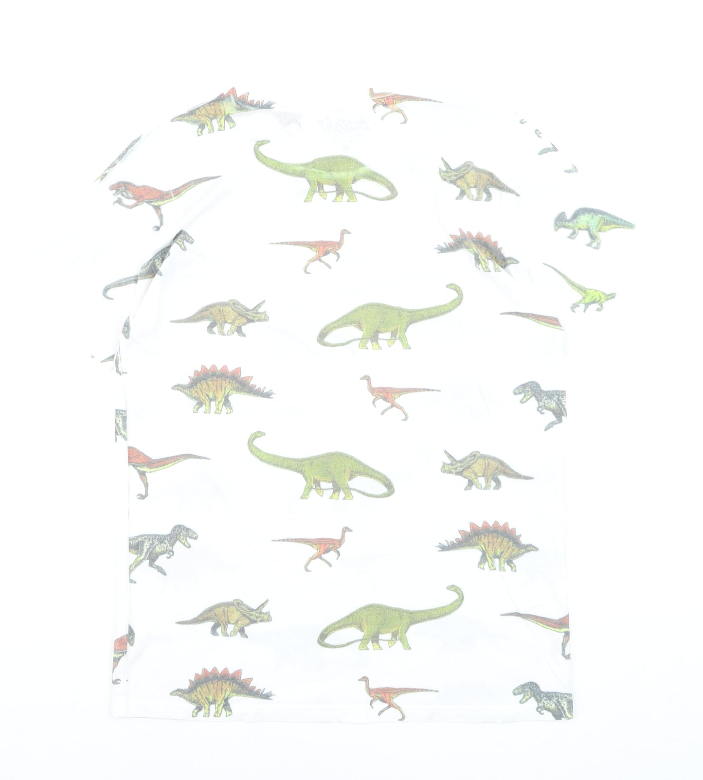 Batch1 Men's White Dinosaur Print Short Sleeve T-Shirt M Regular Fit