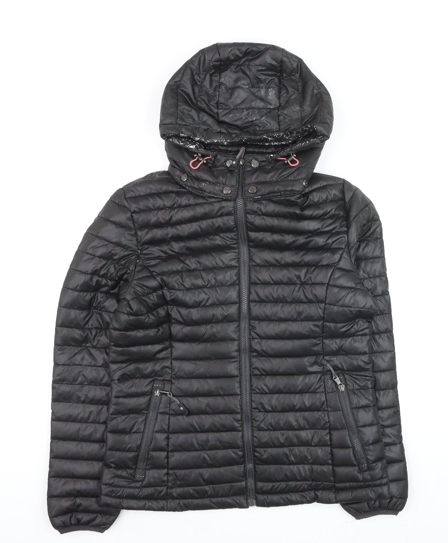 Passenger's Brand Men's Black Puffer Jacket Hooded Medium Polyester