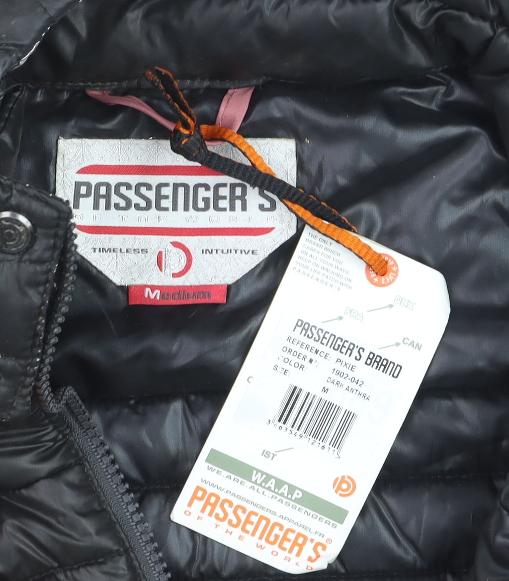 Passenger's Brand Men's Black Puffer Jacket Hooded Medium Polyester
