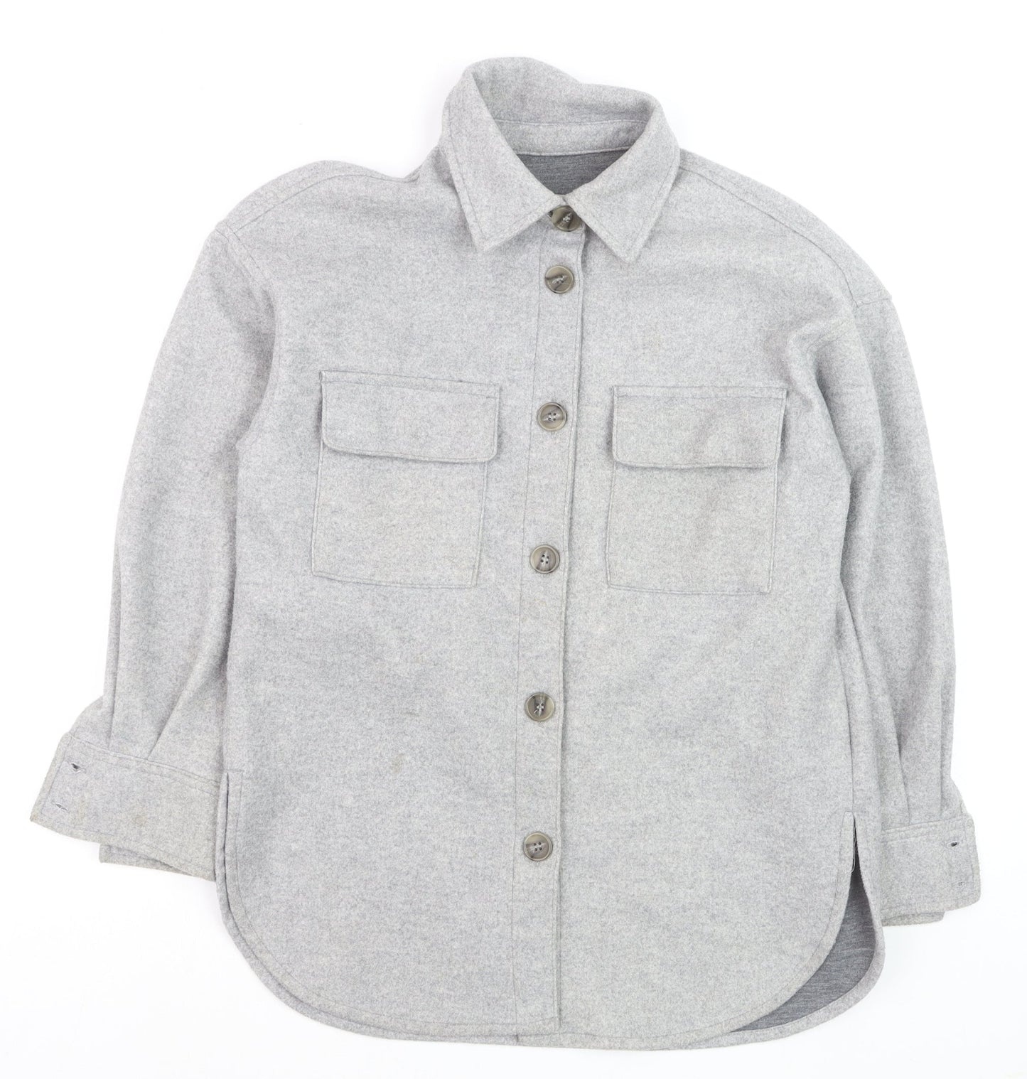 H&M Men's Grey Button-Up Fleece Overshirt XS Regular Fit