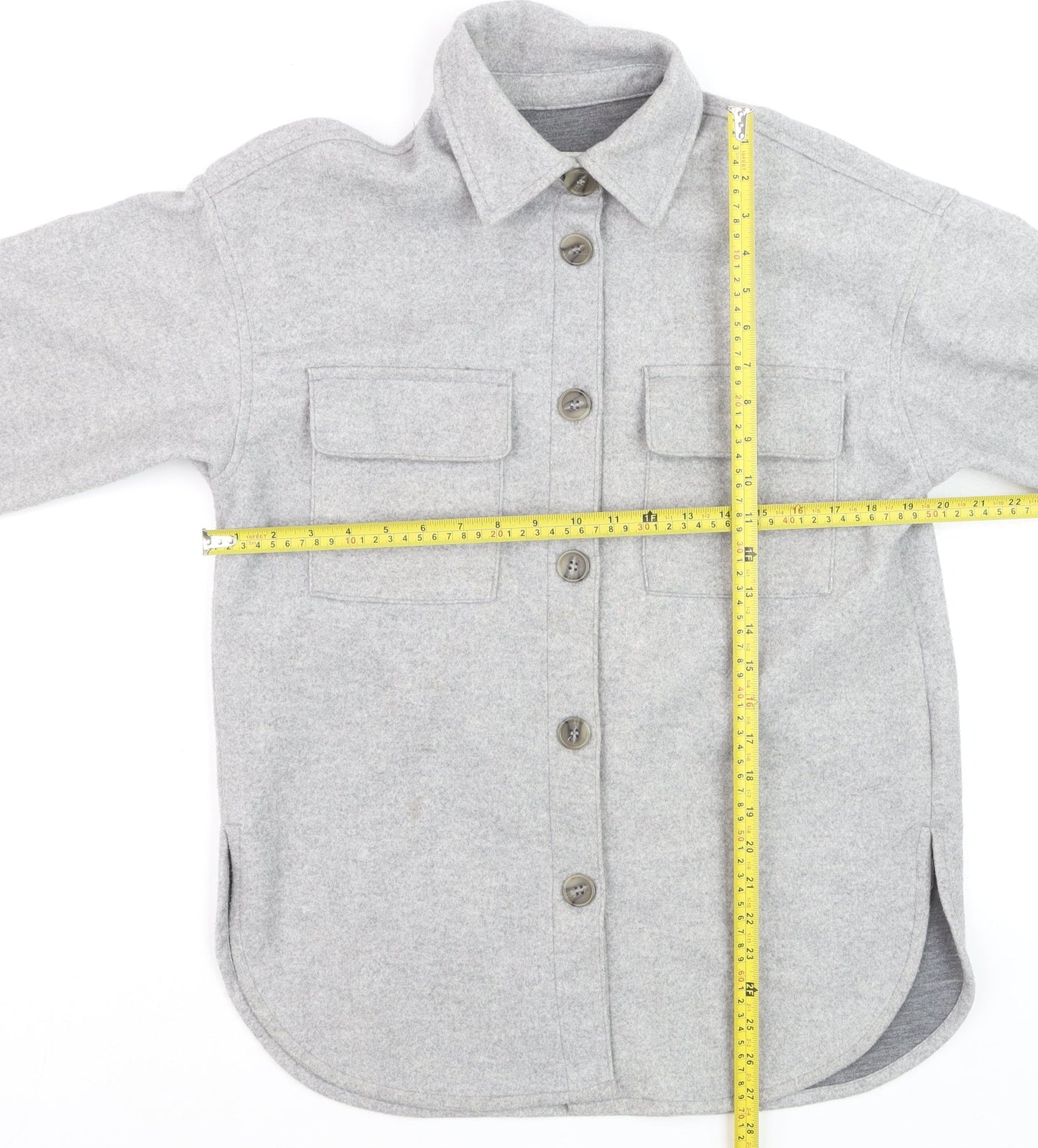 H&M Men's Grey Button-Up Fleece Overshirt XS Regular Fit