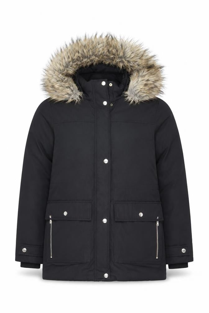 Topshop Unisex Black M Padded Faux Fur Hooded Parka Jacket