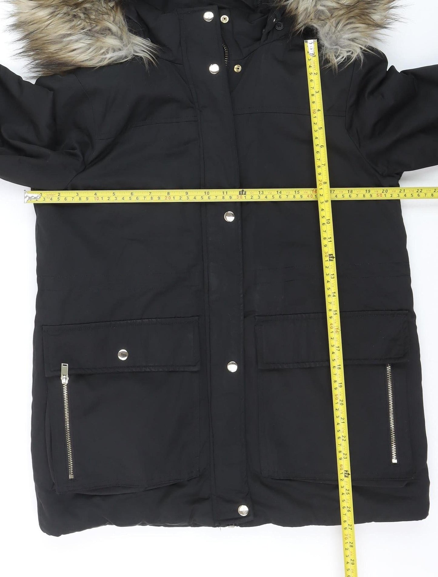 Topshop Unisex Black M Padded Faux Fur Hooded Parka Jacket