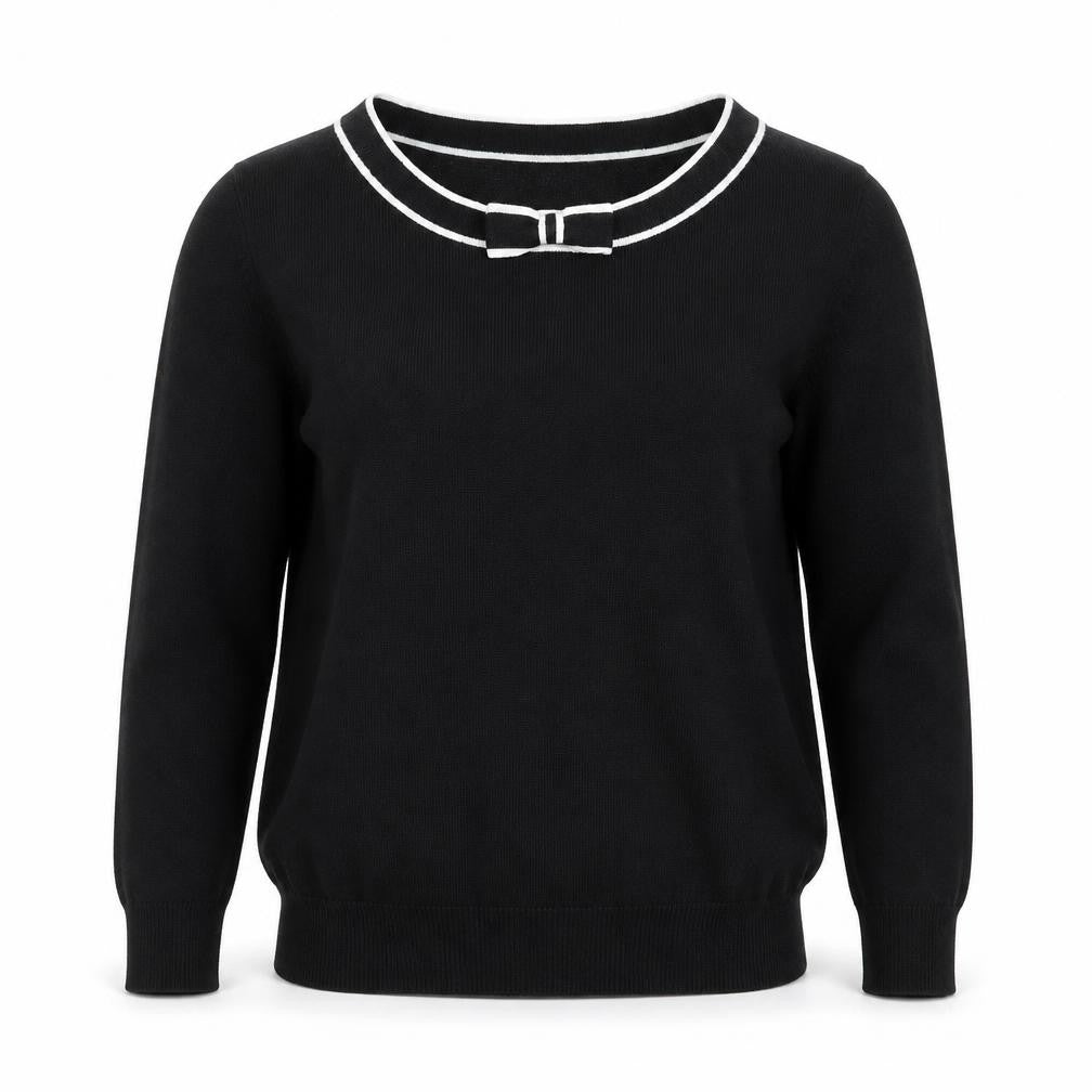 Hobbs Women’s Black Knit Bow Trim Crew Neck Jumper Size 8