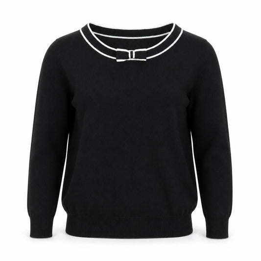 Hobbs Women’s Black Knit Bow Trim Crew Neck Jumper Size 8