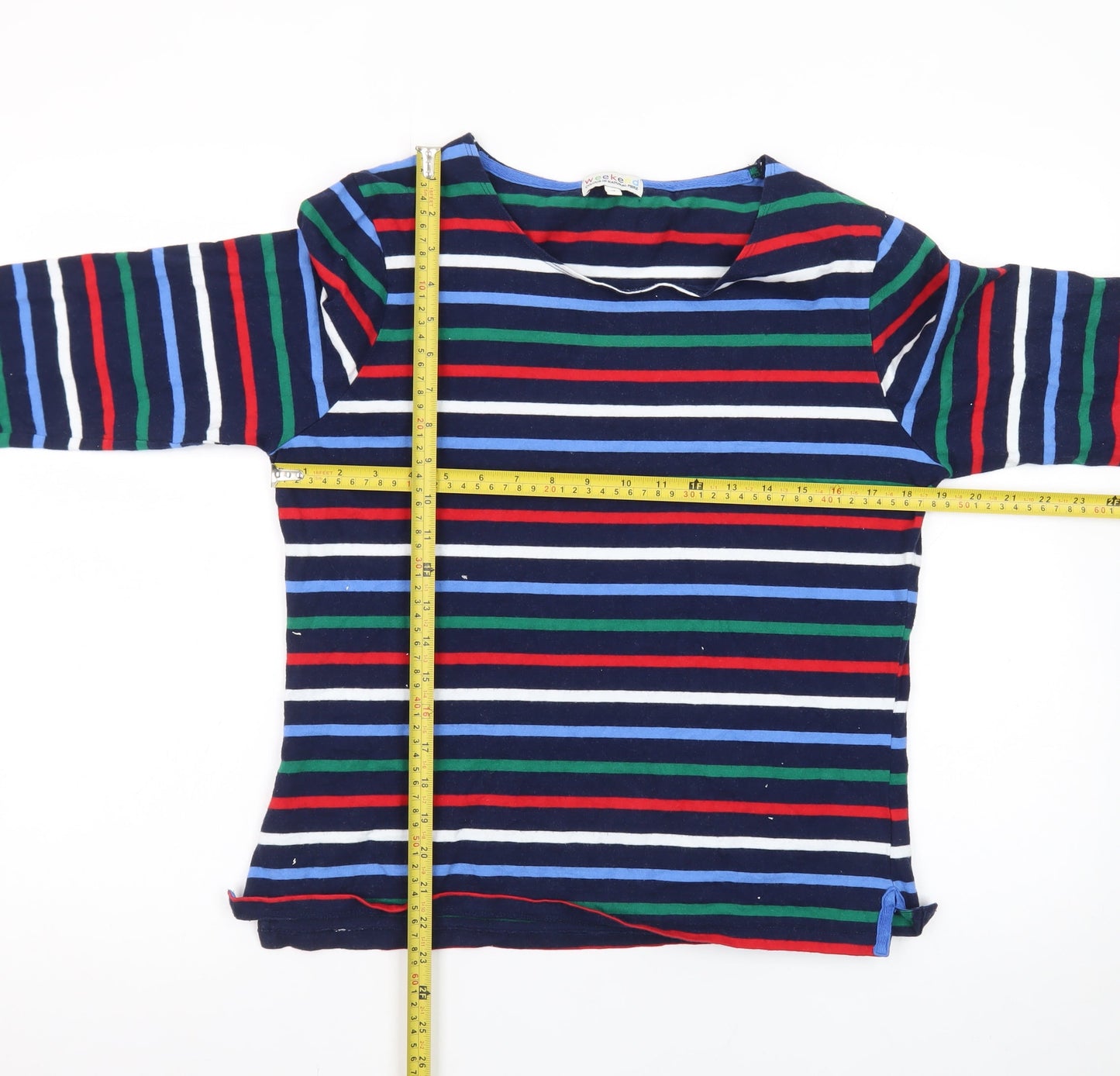Weekend Womens Multicoloured Striped 3/4 Sleeve Cotton T-Shirt Size 14