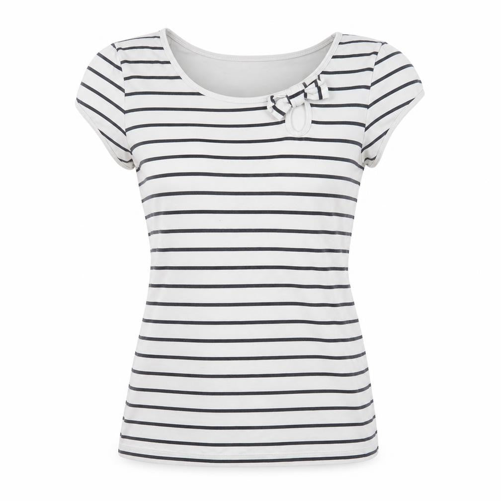 Next Women’s White Navy Stripe Bow T-Shirt UK 12 Short Sleeve