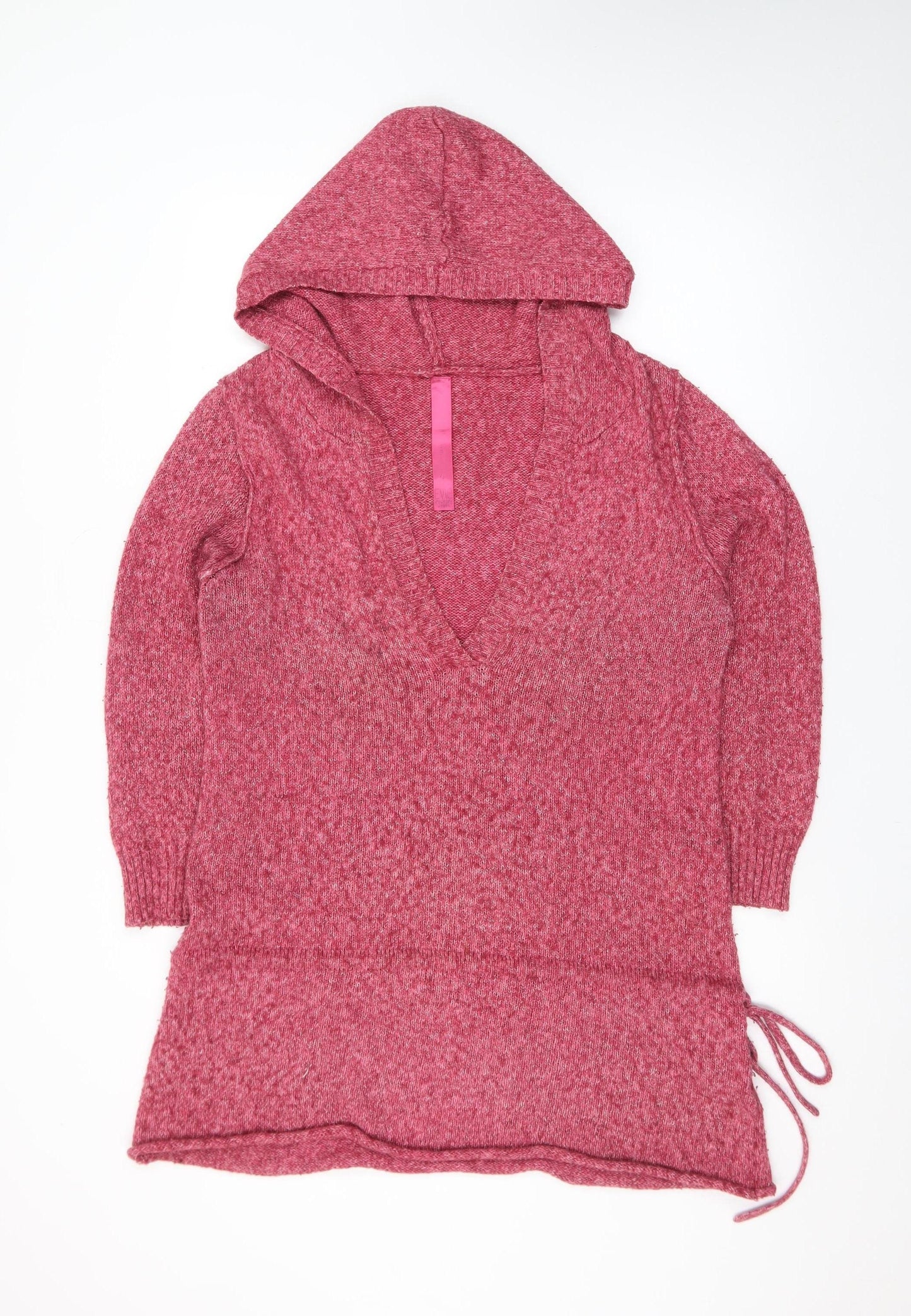 Evie Women’s Pink Hooded Tunic Jumper Size 16 V-Neck Knit