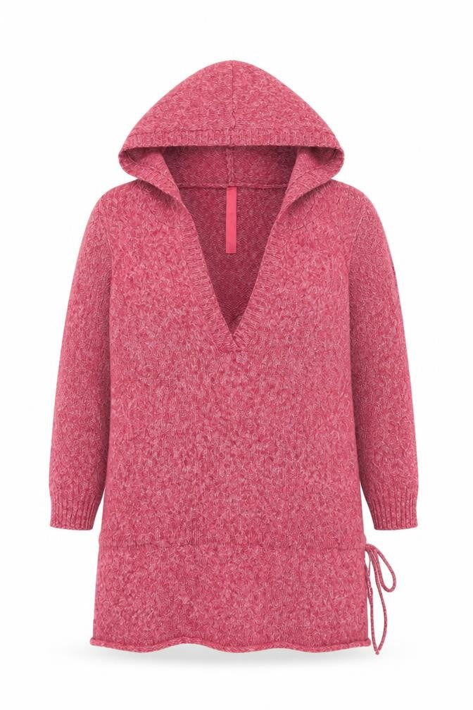 Evie Women’s Pink Hooded Tunic Jumper Size 16 V-Neck Knit