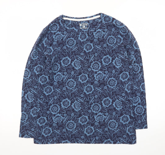 Tu Womens Blue Floral Long Sleeve Cotton T-Shirt Size 18