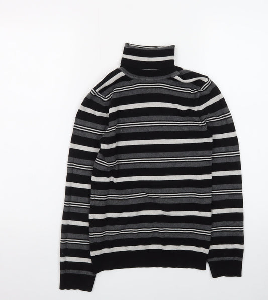 Primark Women Black Roll Neck Striped Knit Jumper Size M
