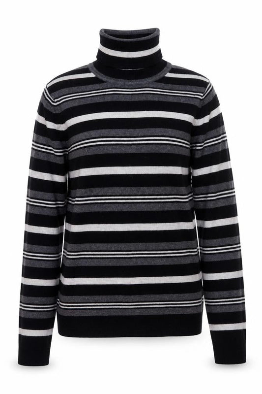 Primark Women Black Roll Neck Striped Knit Jumper Size M