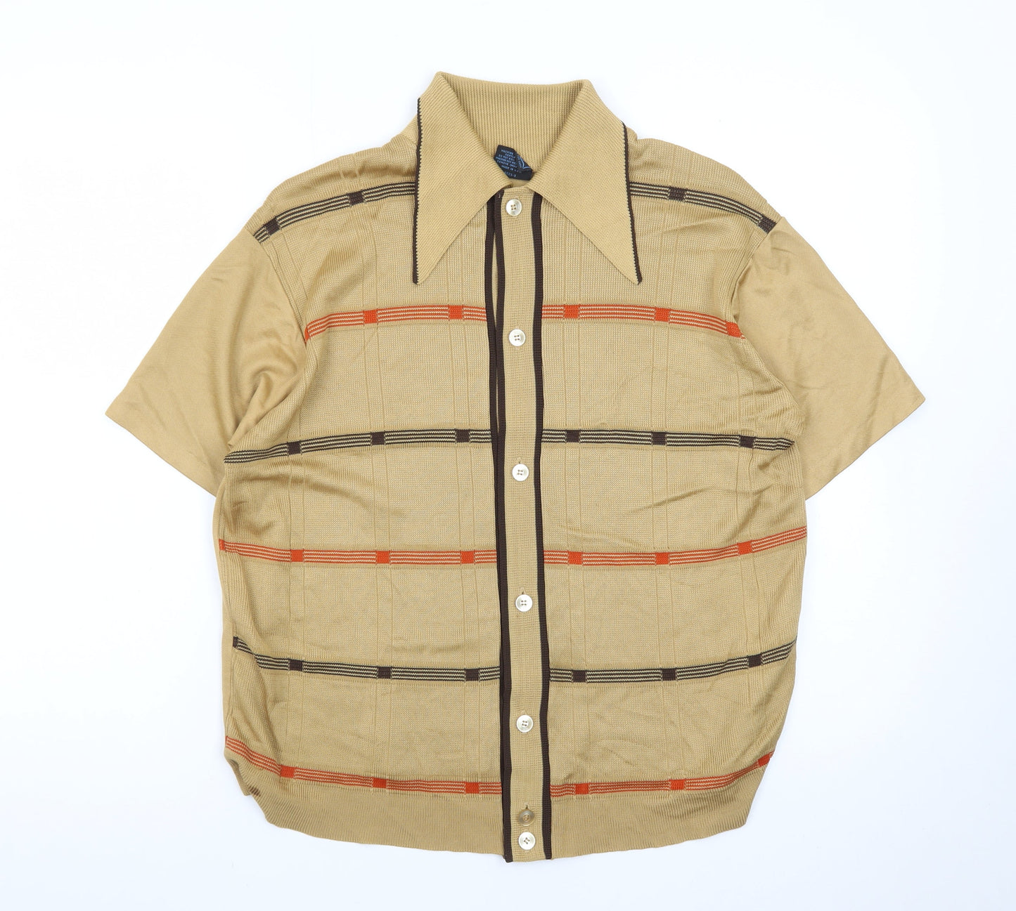 Campus Men's Beige Retro Check Collared Short Sleeve Polo M