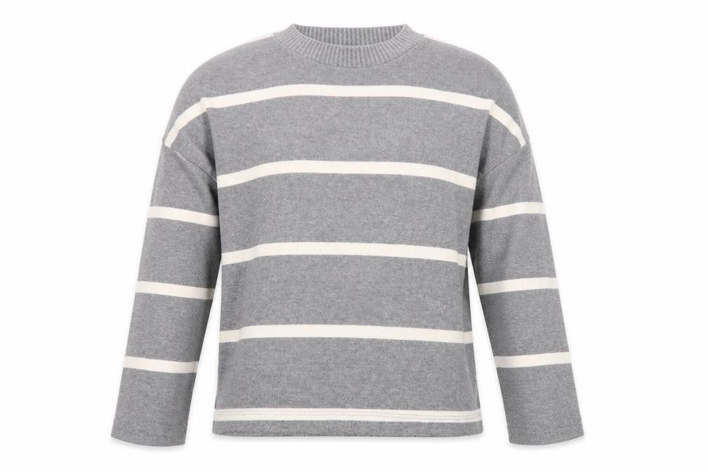 F&F Women’s Grey Striped Crew Neck Long Sleeve Pullover Jumper Size M