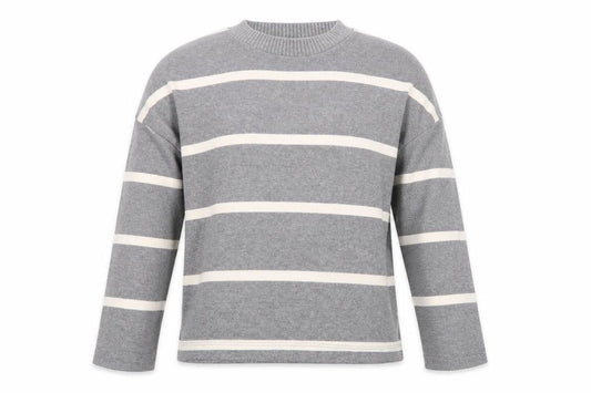 F&F Women’s Grey Striped Crew Neck Long Sleeve Pullover Jumper Size M