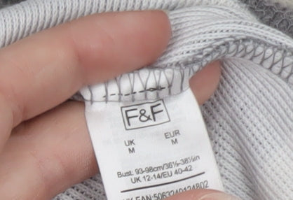 F&F Women’s Grey Striped Crew Neck Long Sleeve Pullover Jumper Size M